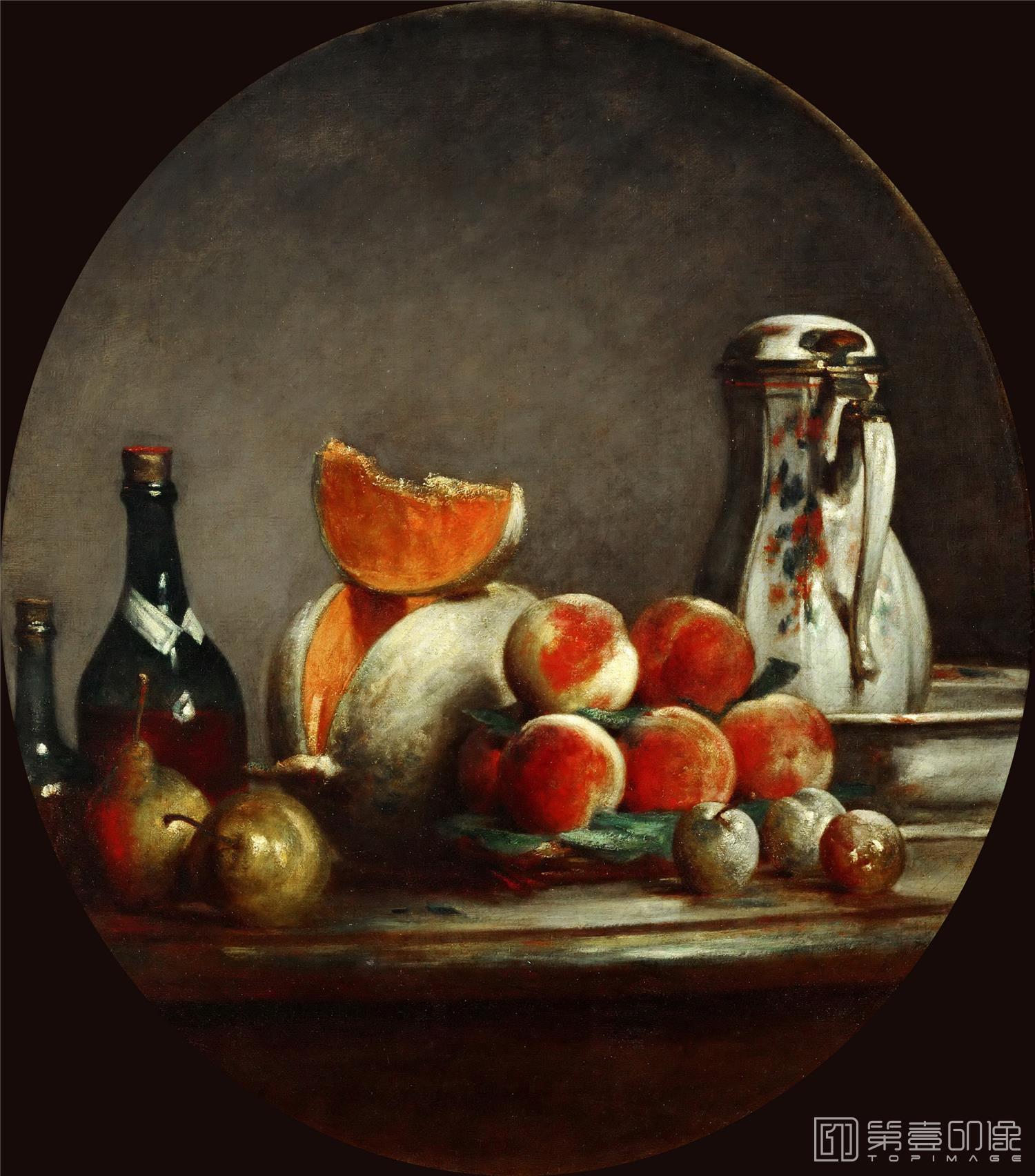 油画-卢浮宫-Chardin, Jean-Baptiste SimeonMelon, poires-0325